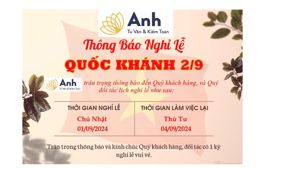 🇻🇳🇻🇳🇻🇳 THÔNG BÁO NGHỈ LỄ QUỐC KHÁNH 2/9